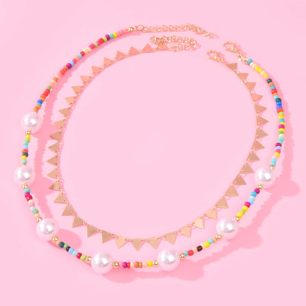 

2pcs Faux Pearl Decor Necklace, Gold