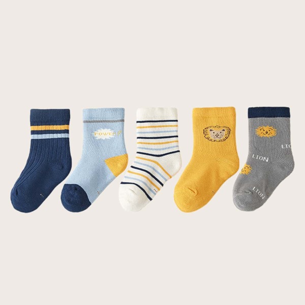 

4pairs Baby Striped Print Crew Socks, Multicolor