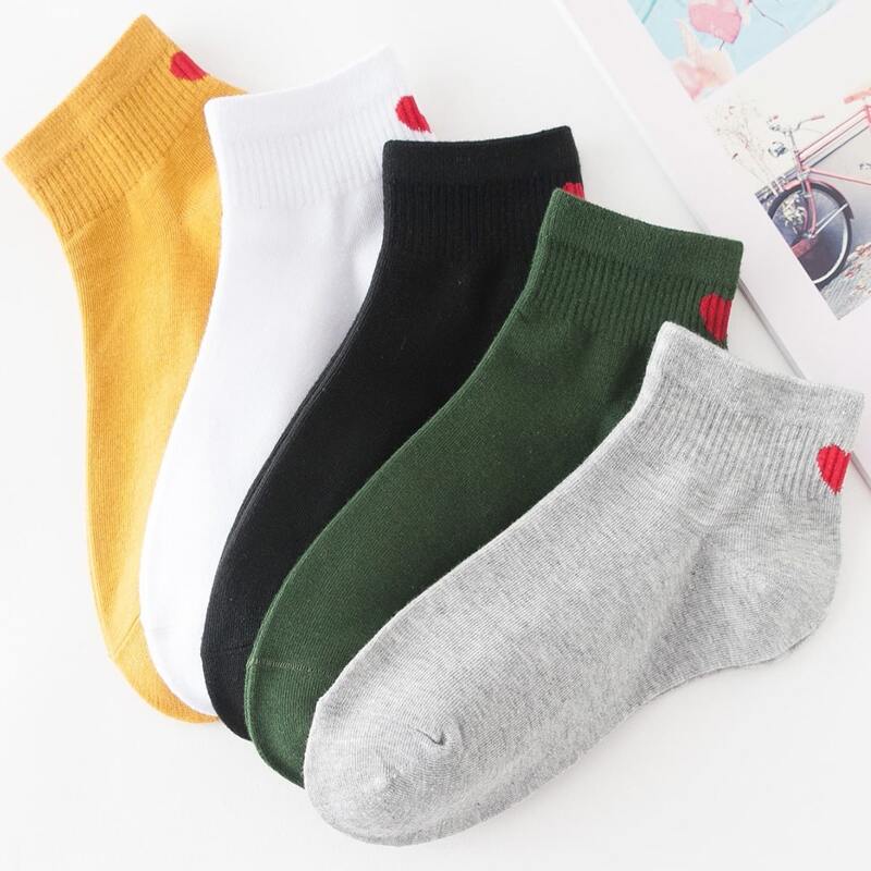 

5pairs Heart Print Ankle Socks, Multicolor