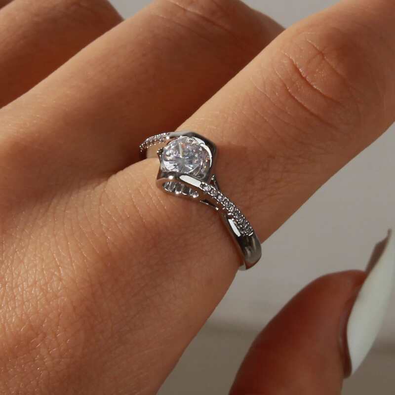 

1pc Rhinestone Ring, Silver