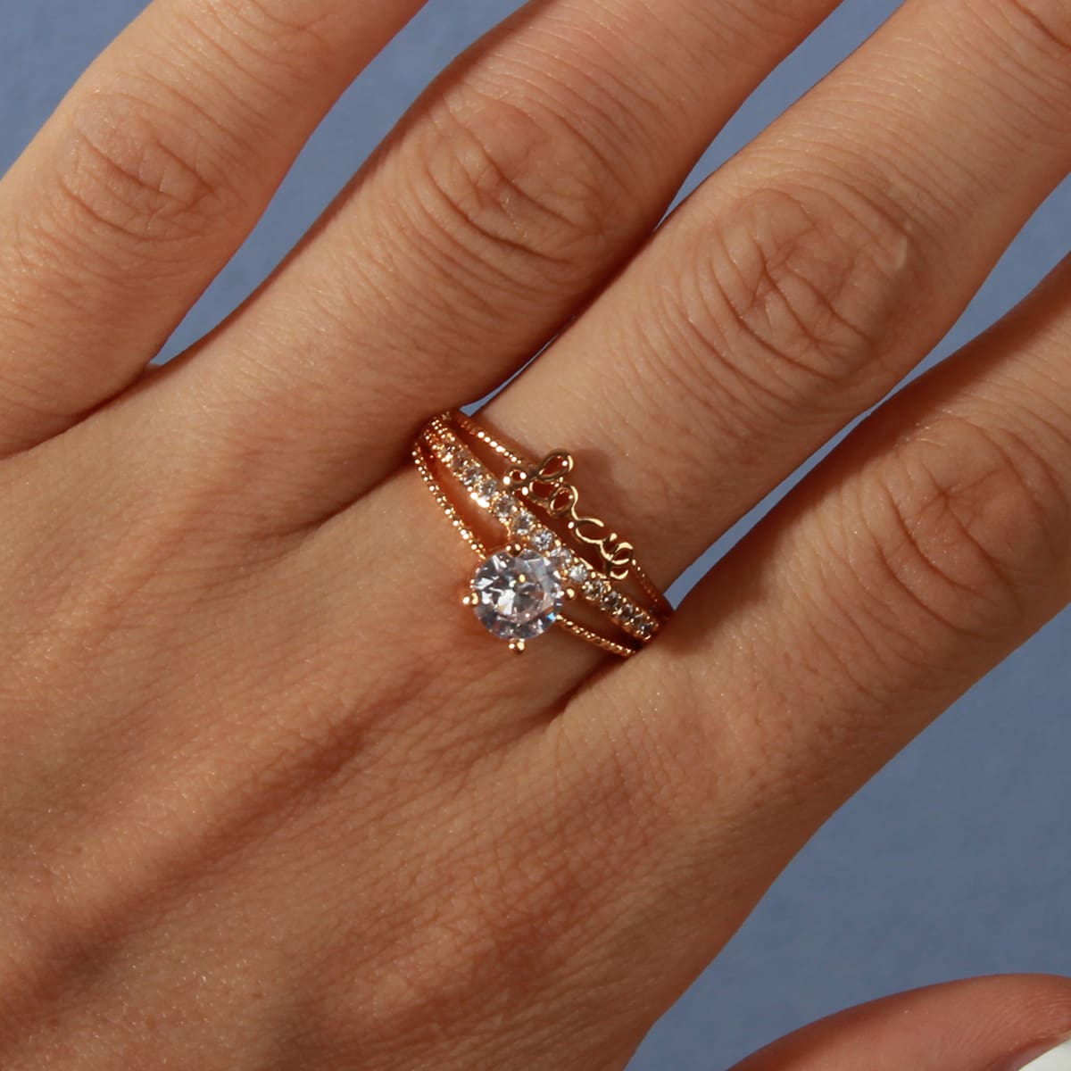 

1pc Rhinestone & Letter Ring, Gold