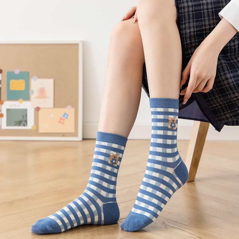 

Plaid Pattern Crew Socks, Blue