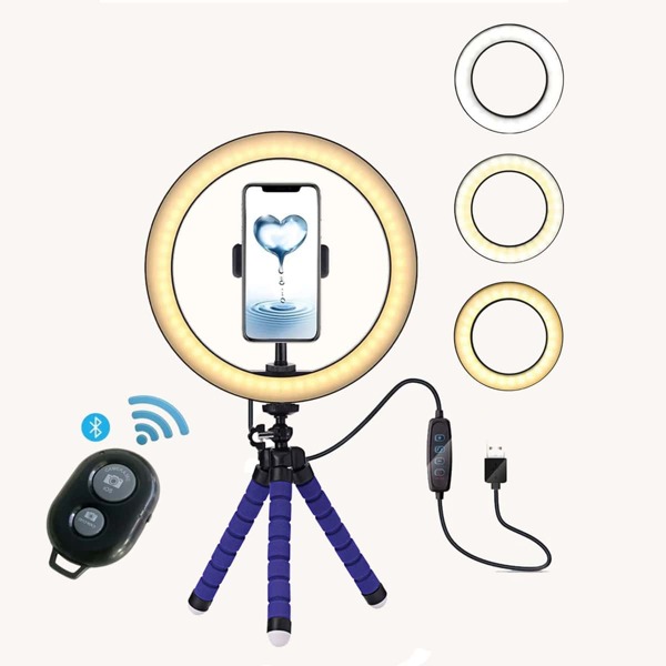 

10 Inch Remote Control Ring Fill Light With Phone Holder, Blue