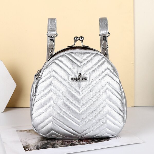 

Chevron Pattern Circle Backpack, Silver