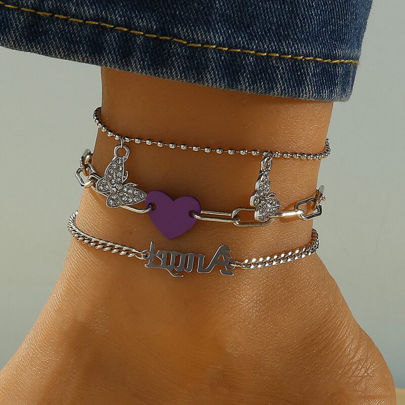 

3pcs Butterfly Charm Anklet, Silver