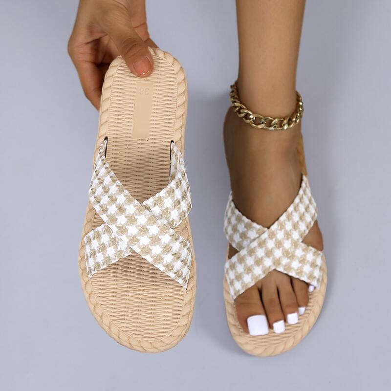 

Braided Cross Strap Slide Sandals, Yellow