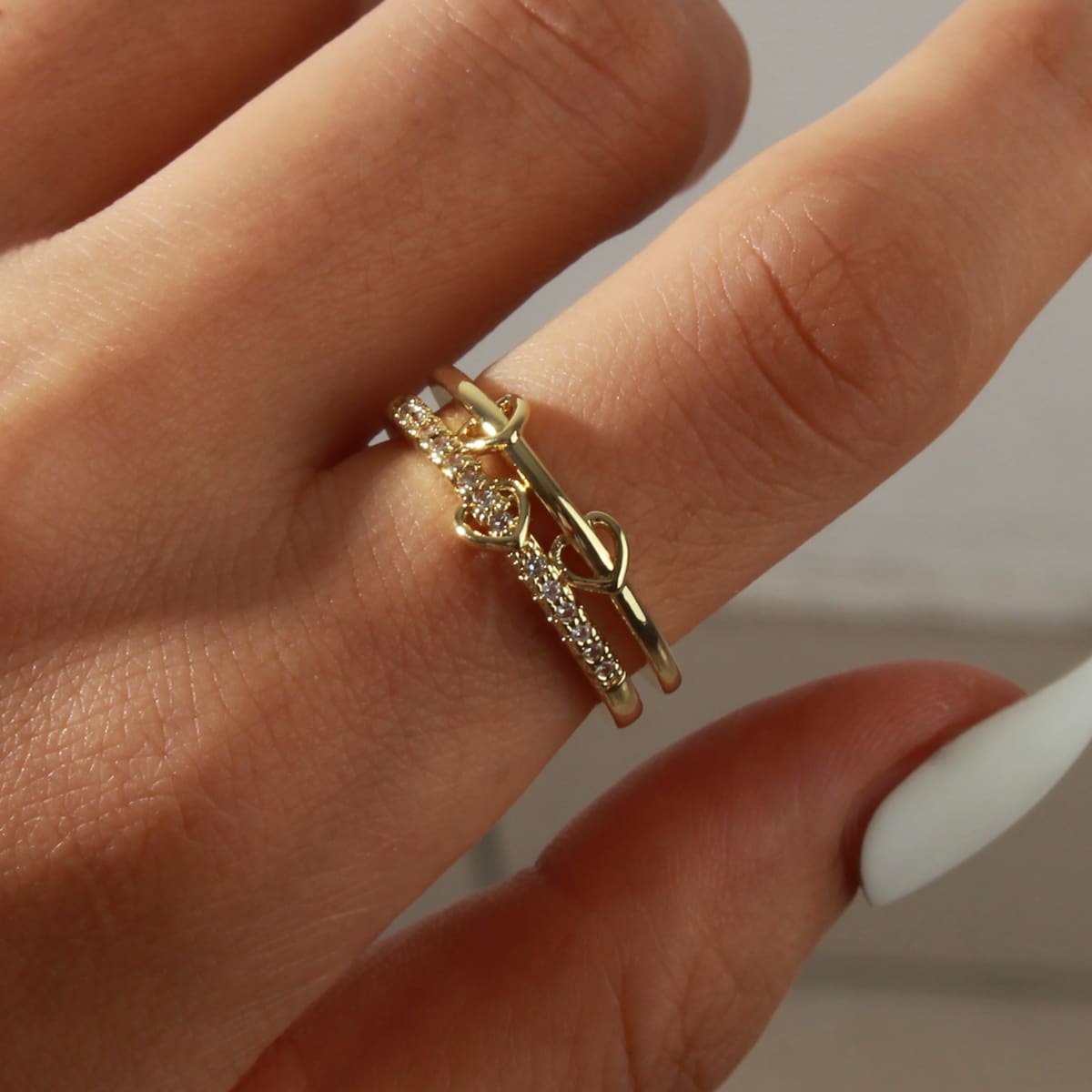 

Rhinestone Decor Cuff Ring, Gold