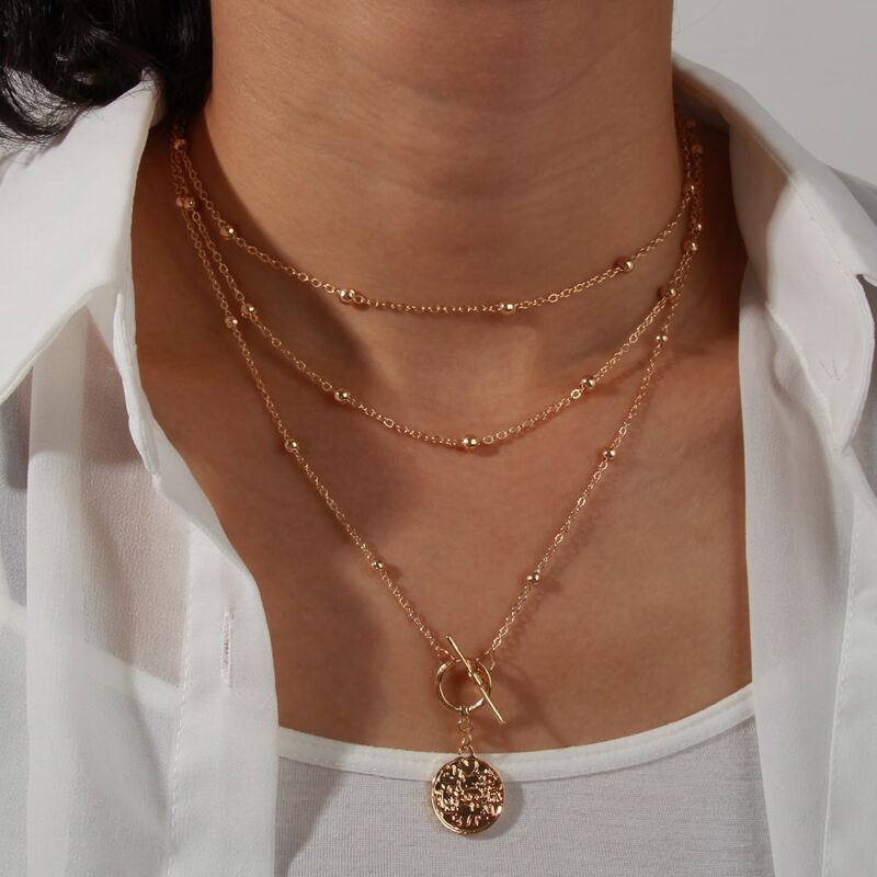 

Geo Design Layered Chain Necklace, Gold