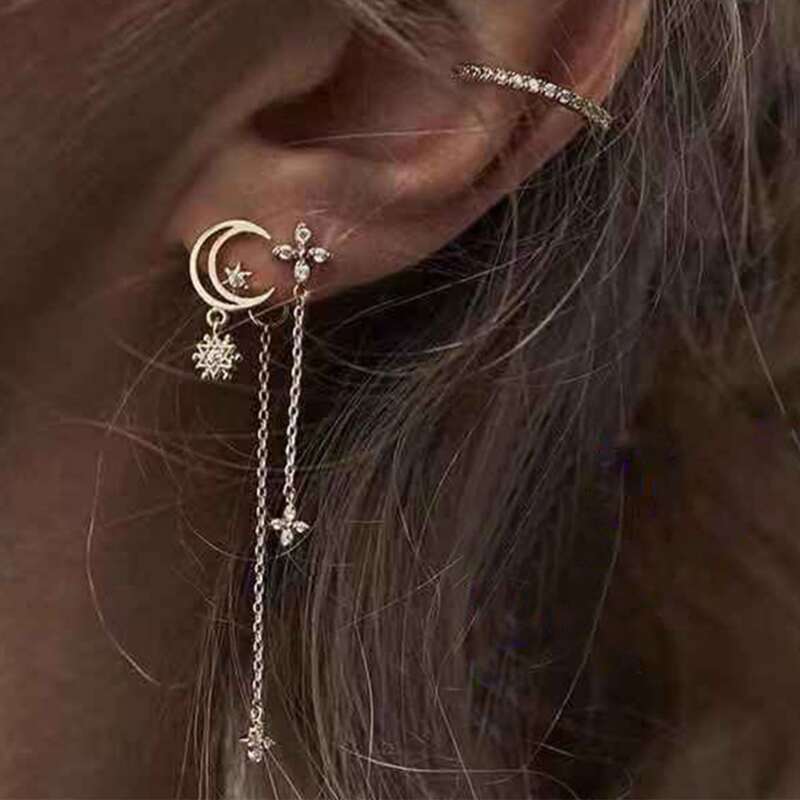 

4pcs Rhinestone Decor Earrings, Gold