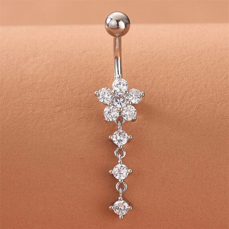 

Floral Decor Belly Ring, Silver