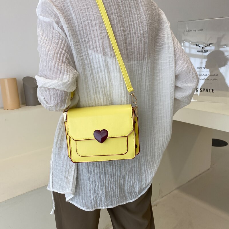 

Heart Detail Flap Crossbody Bag, Yellow