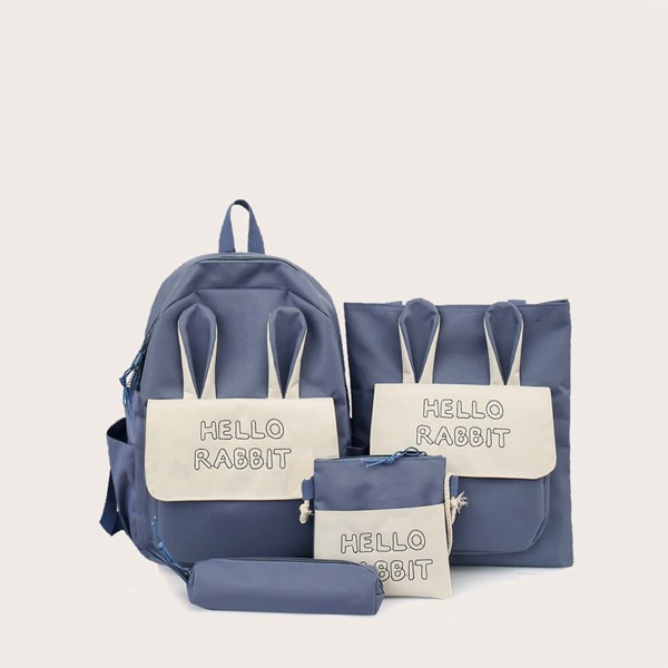 

4pcs Two Tone Ear Decor Backpack Set, Blue