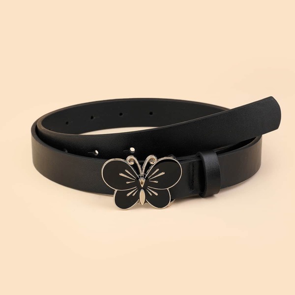 

Butterfly Decor Belt With Hole Punch, Black