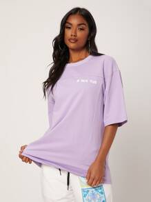 Manfinity Unisex 1pc Letter Graphic Drop Shoulder Loose Tee - Mauve Purple - View 5