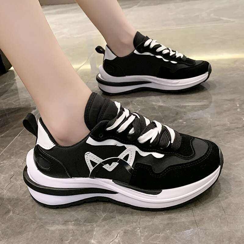 

Contrast Lace-up Front Chunky Sneakers, Black