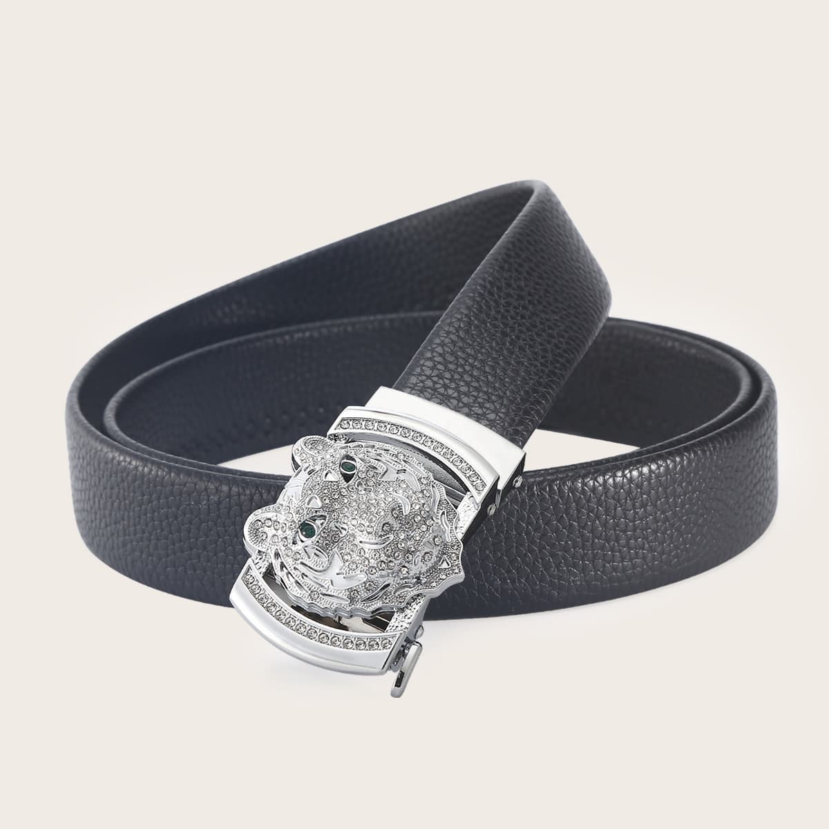 

Guys Rhinestone Decor Buckle Belt, Silver
