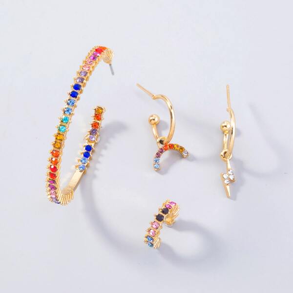 

4pcs Zircon Decor Earring, Gold