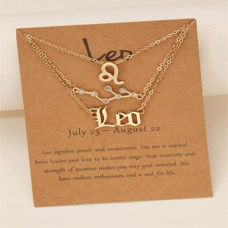 

3pcs Constellation Decor Chain Necklace, Gold