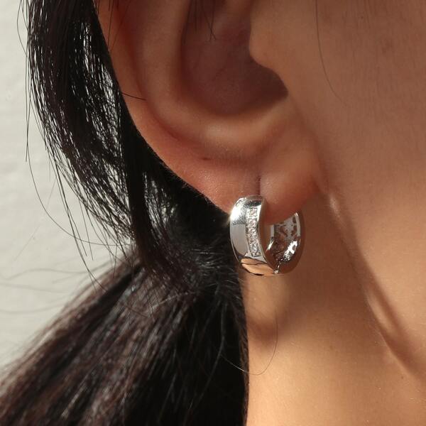 

Zircon Detail Hollow Out Hoop Earrings, Silver
