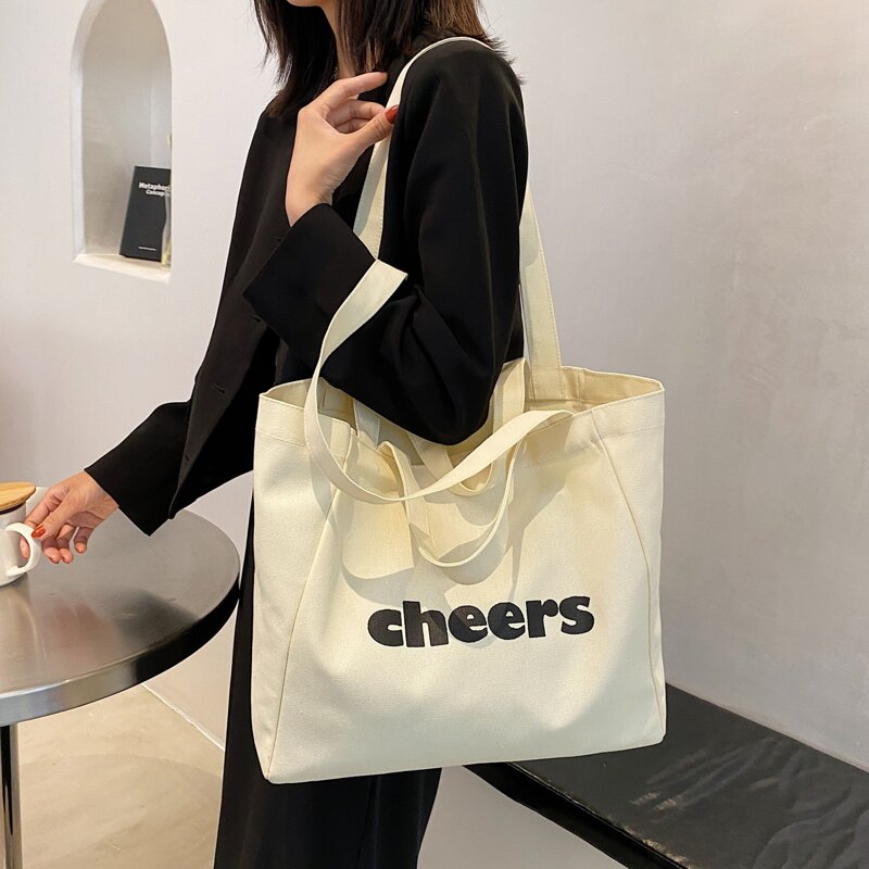 

Letter Graphic Shoulder Tote Bag, Beige