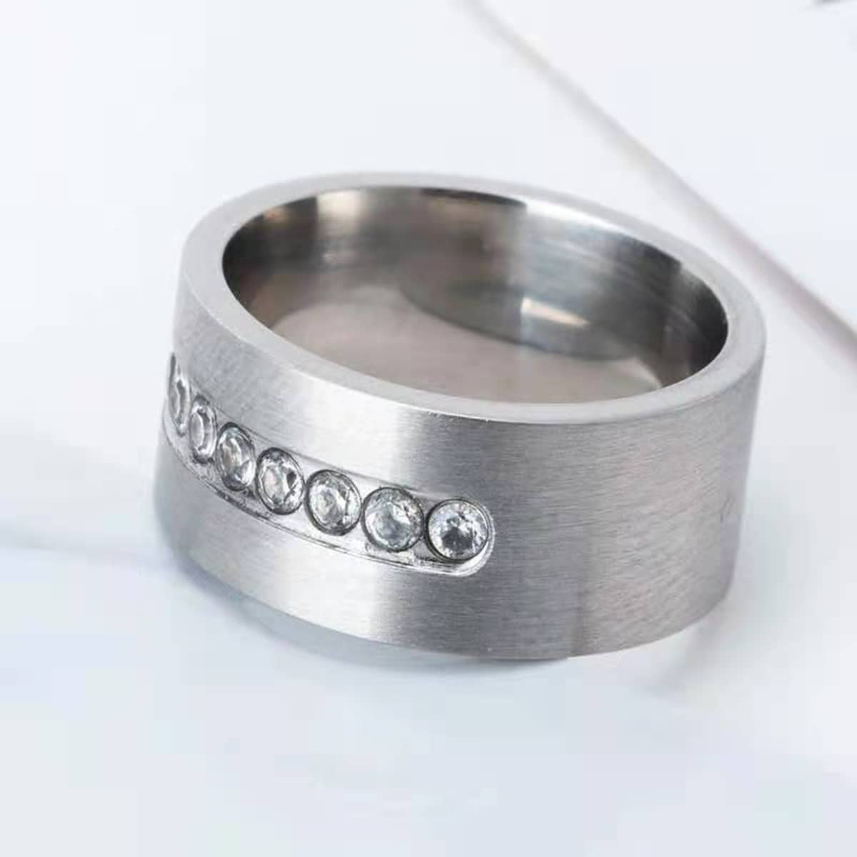 

Guys Rhinestone Decor Ring, Silver