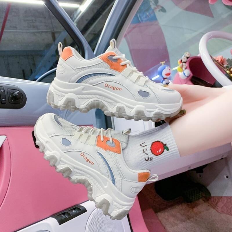 

Letter Graphic Lace-up Front Chunky Sneakers, Orange