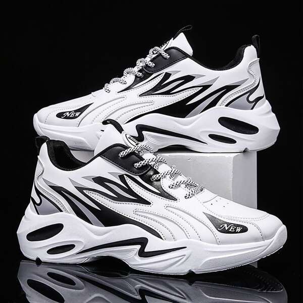 

Men Two Tone Lace-up Front Chunky Sneakers, Black and white