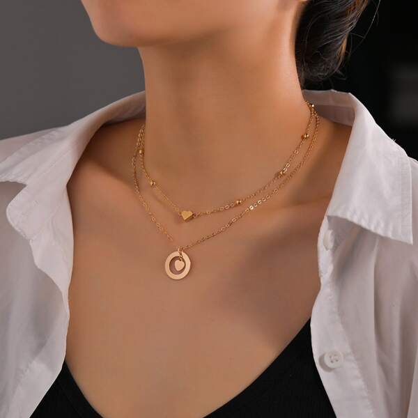 

Heart Charm Layered Necklace, Gold