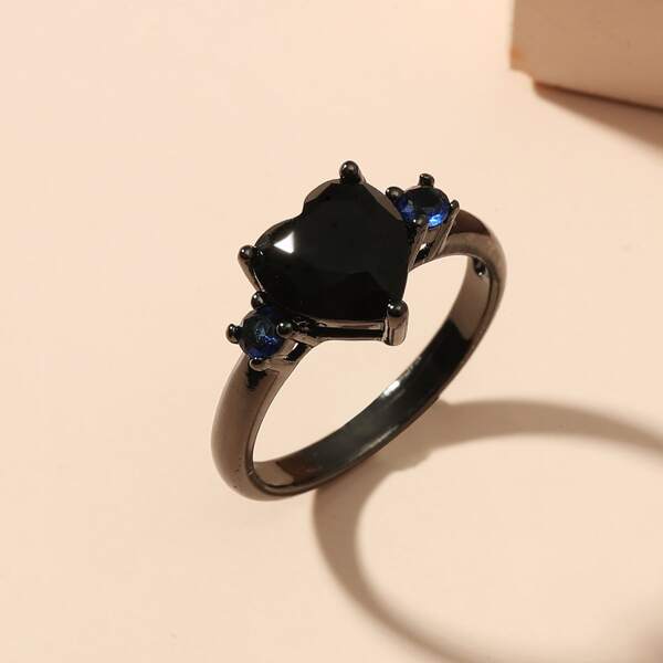 

Heart Zircon Decor Ring, Black