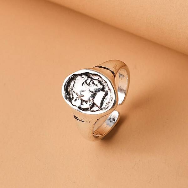 

Geometric Decor Cuff Ring, Antique silver