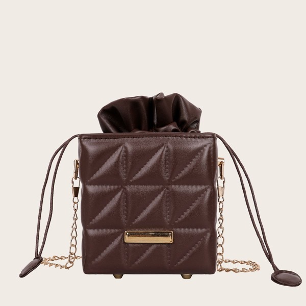 

Metal Patch Quilted Box Bag, Coffee brown