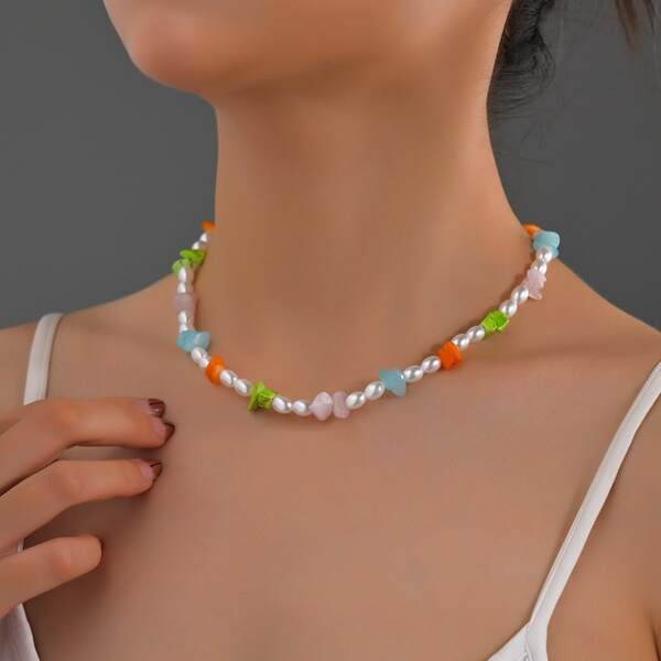 

Faux Pearl Beaded Necklace, Multicolor