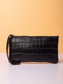 Bolso De Mano Con Estampado De Cocodrilo - Negro - Ver 1