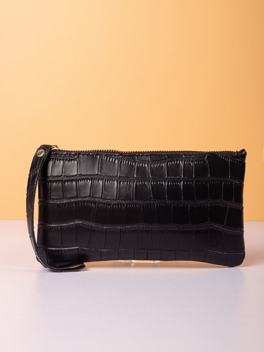 Bolso De Mano Con Estampado De Cocodrilo - Negro - Ver 1