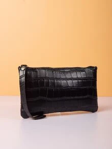 Bolso De Mano Con Estampado De Cocodrilo - Negro - Ver 2