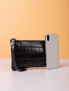 Bolso De Mano Con Estampado De Cocodrilo - Negro - Ver 4