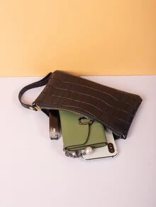 Bolso De Mano Con Estampado De Cocodrilo - Negro - Ver 5