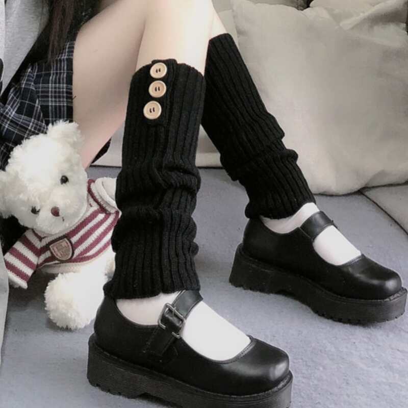 

Button Decor Leg Warmer, Black