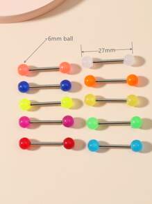 10入組/套男士夜光舌杠鈴環中性時尚朋克身體穿刺首飾適用於首飾類禮品 - 彩色 - 查看 3