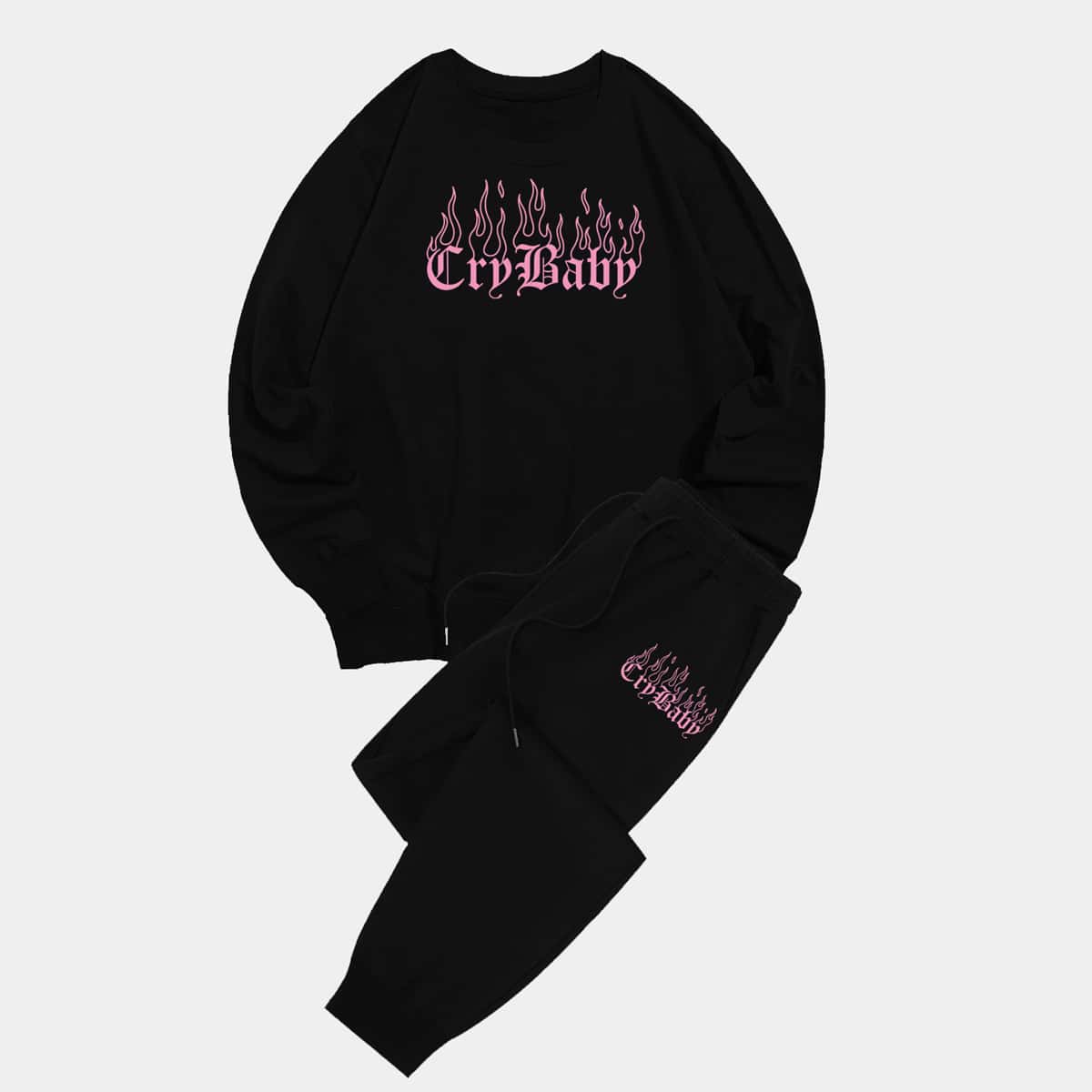 

Guys Letter Graphic Sweatshirt & Sweatpants Set, Black
