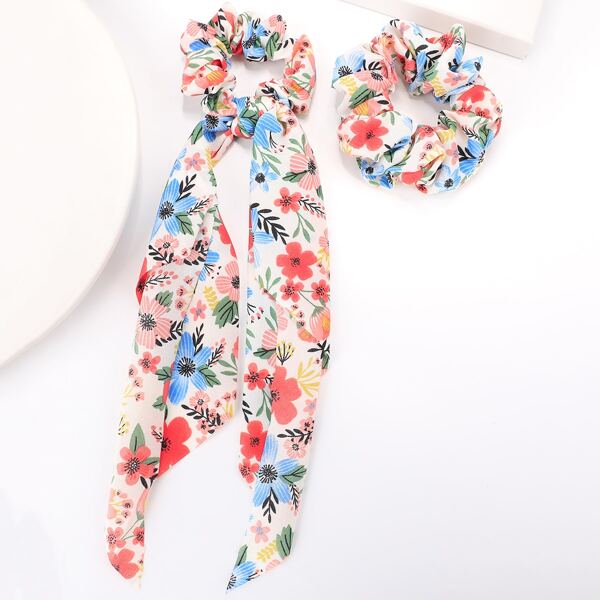 

Flower Print Scrunchie & Scarf Hair Tie, Multicolor