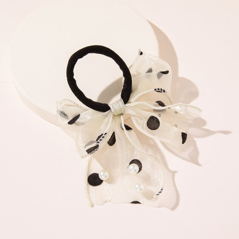 

Faux Pearl Decor Polka Dot Scarf Hair Tie, Multicolor