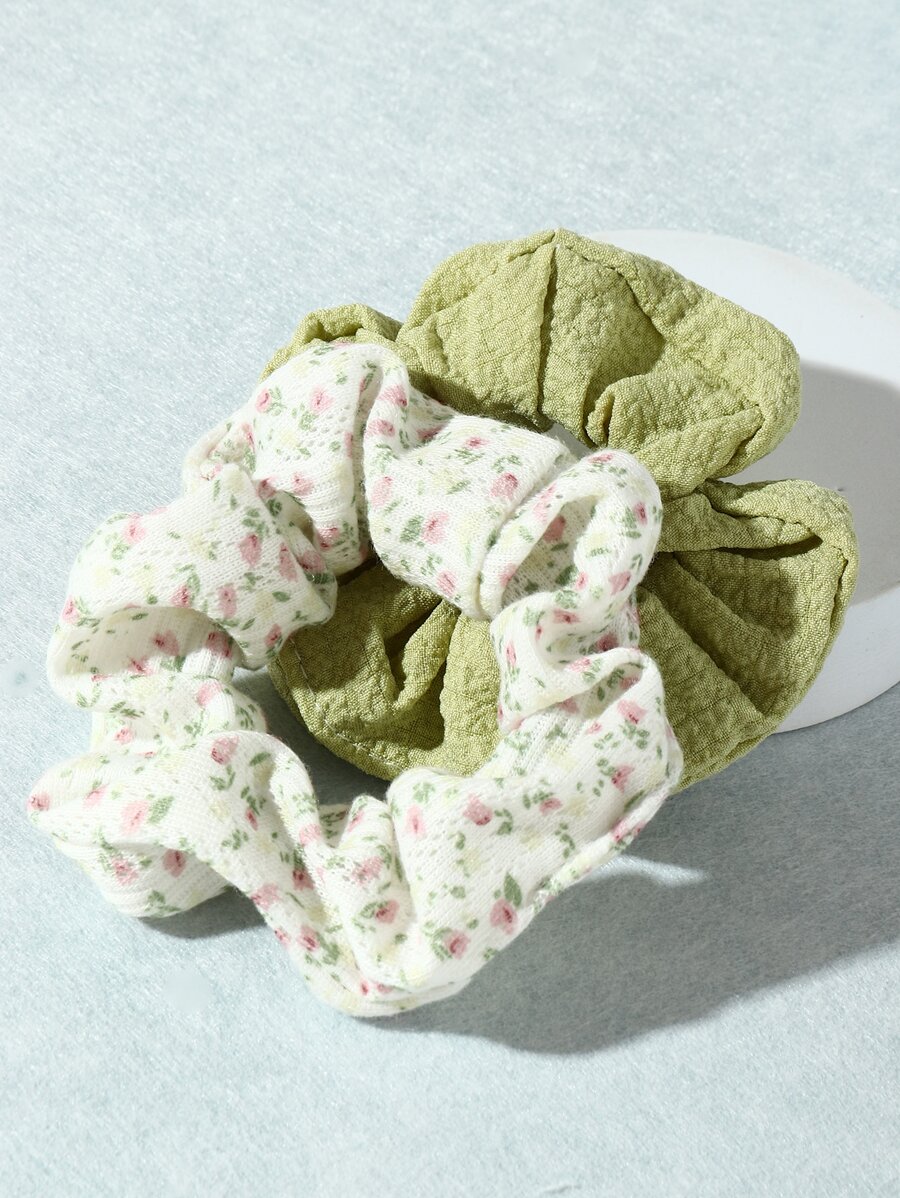 2pcs Ditsy Floral Print Scrunchie - Multicolor - View 1