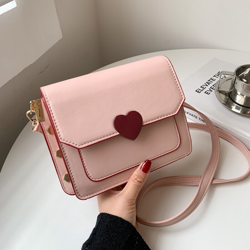 

Heart Detail Flap Crossbody Bag, Pink