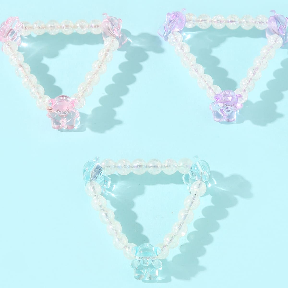 

3pcs Bear Decor Beaded Hair Tie, Multicolor