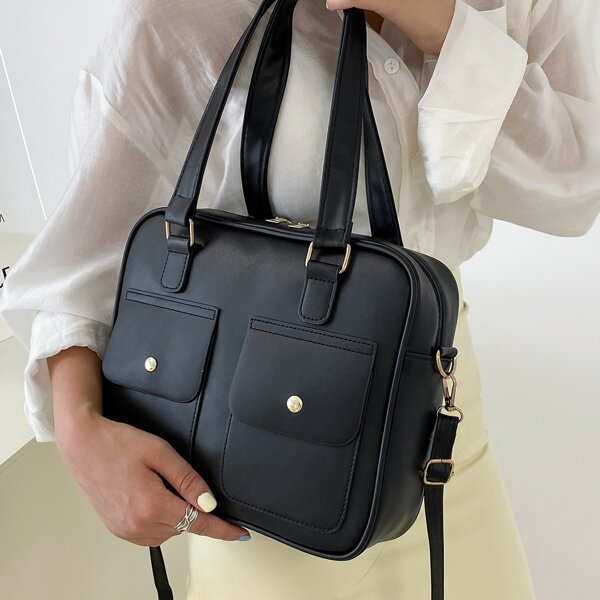 

Minimalist Pocket Front Square Bag, Black