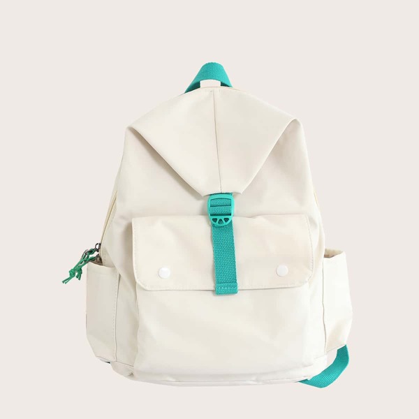 

Two Tone Double Pocket Flap Backpack, White