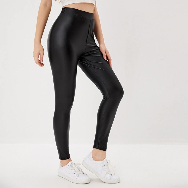 

High Waist PU Skinny Leggings, Black