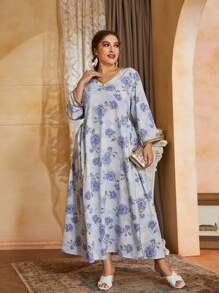 Mulvari Plus Floral Print Contrast Binding Dress - Multicolor - View 3