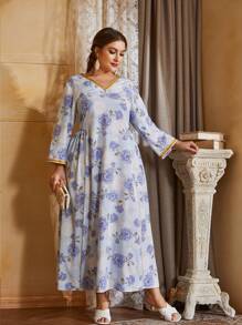 Mulvari Plus Floral Print Contrast Binding Dress - Multicolor - View 6